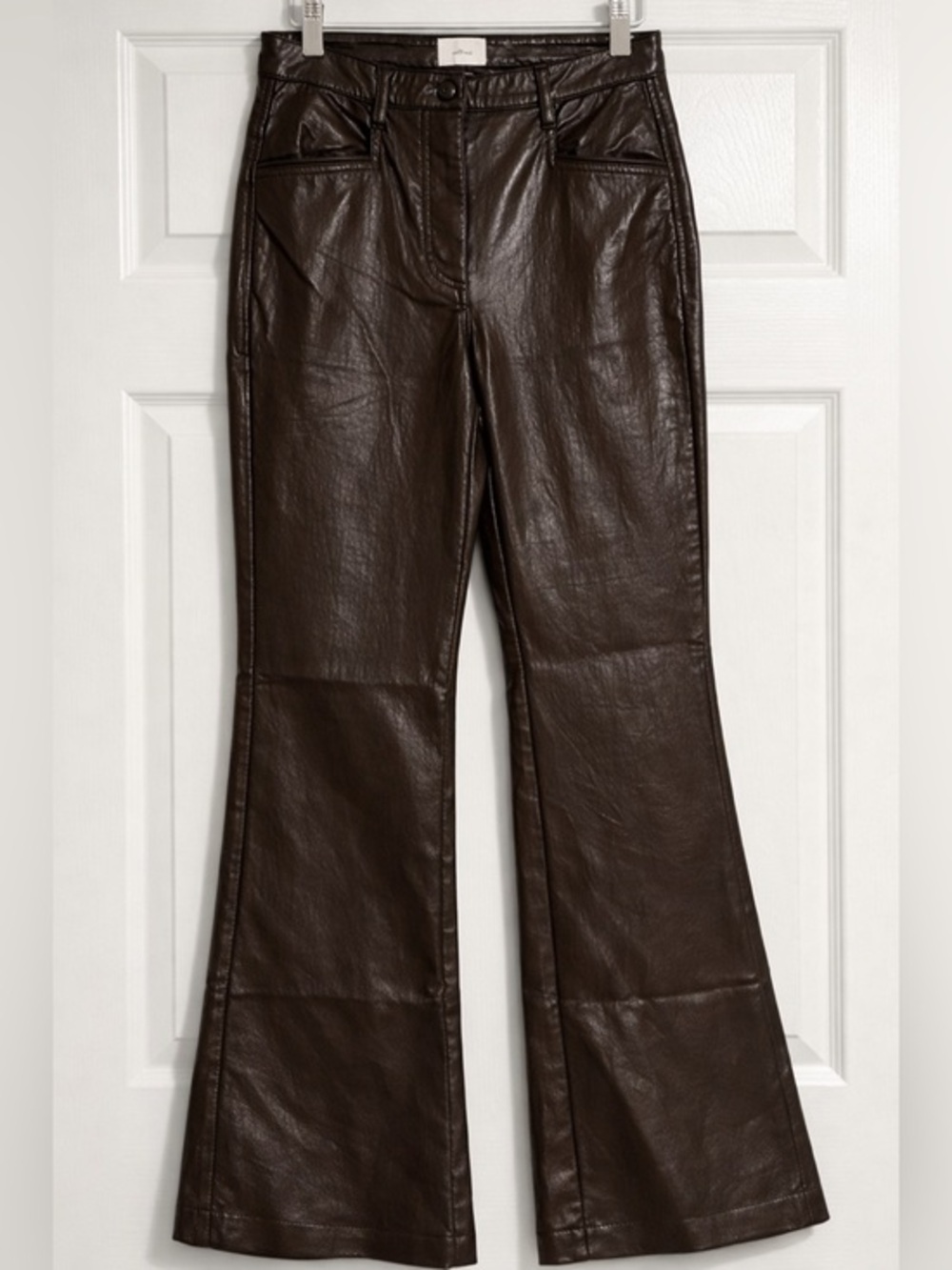 Aritzia Beatrix Vegan Leather Rich Chocolate Brown Flared Pant 2 XS Small